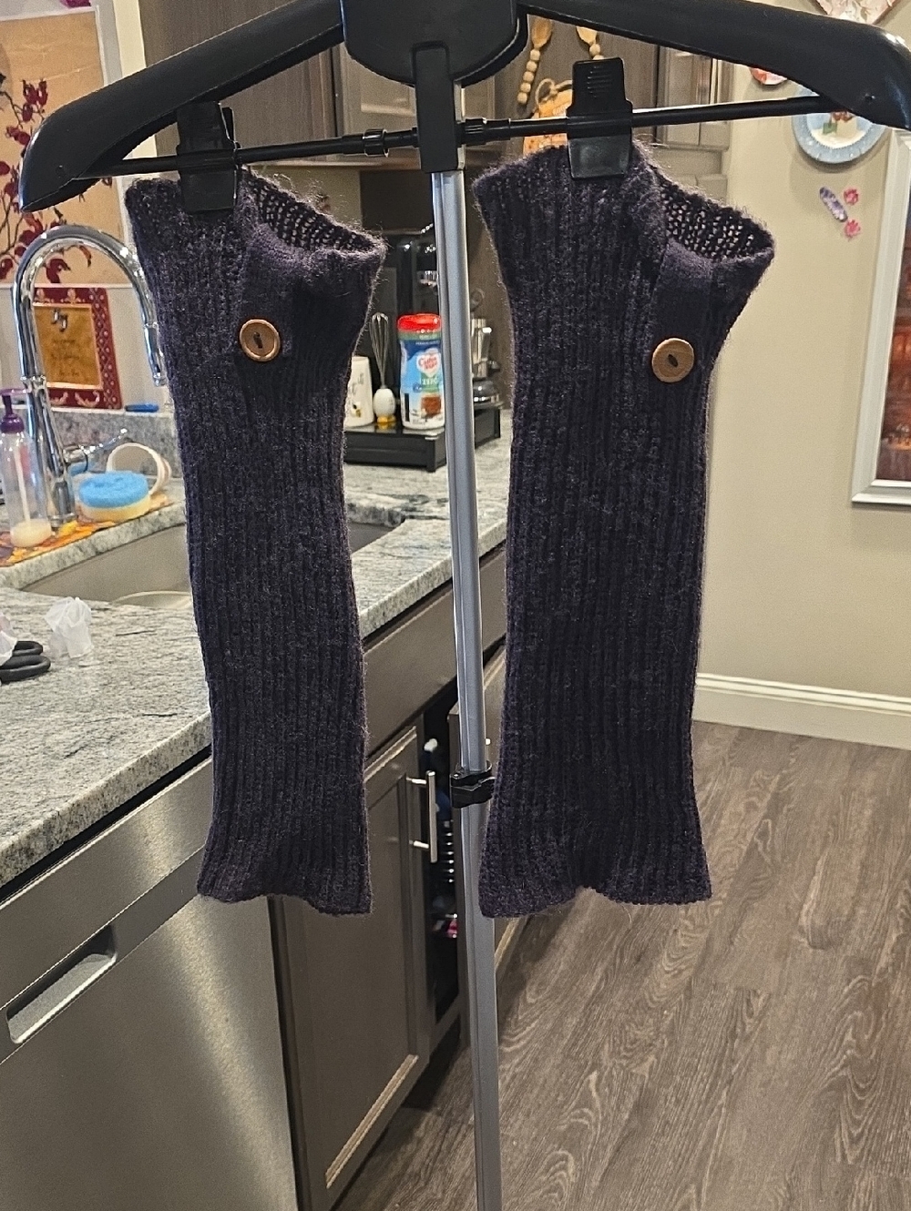 Ribbed Leg  Warmers with Button - Dark Plum
